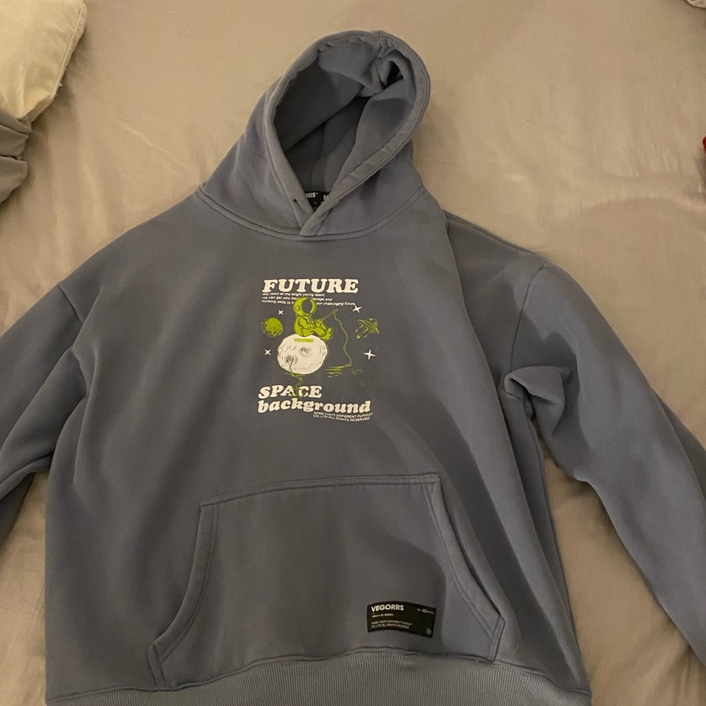 Unisex Blue Loose Graphic Hoodie